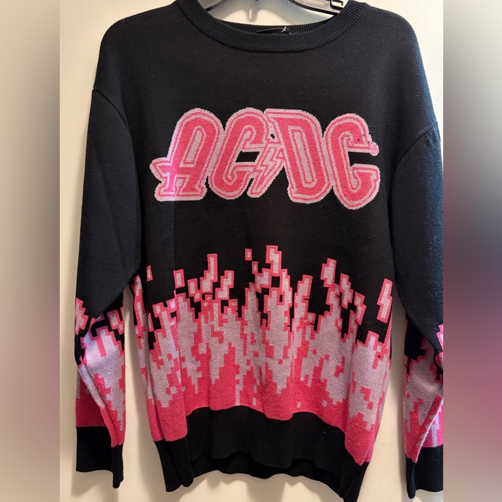 AC/DC Black and Pink Knit Crewneck